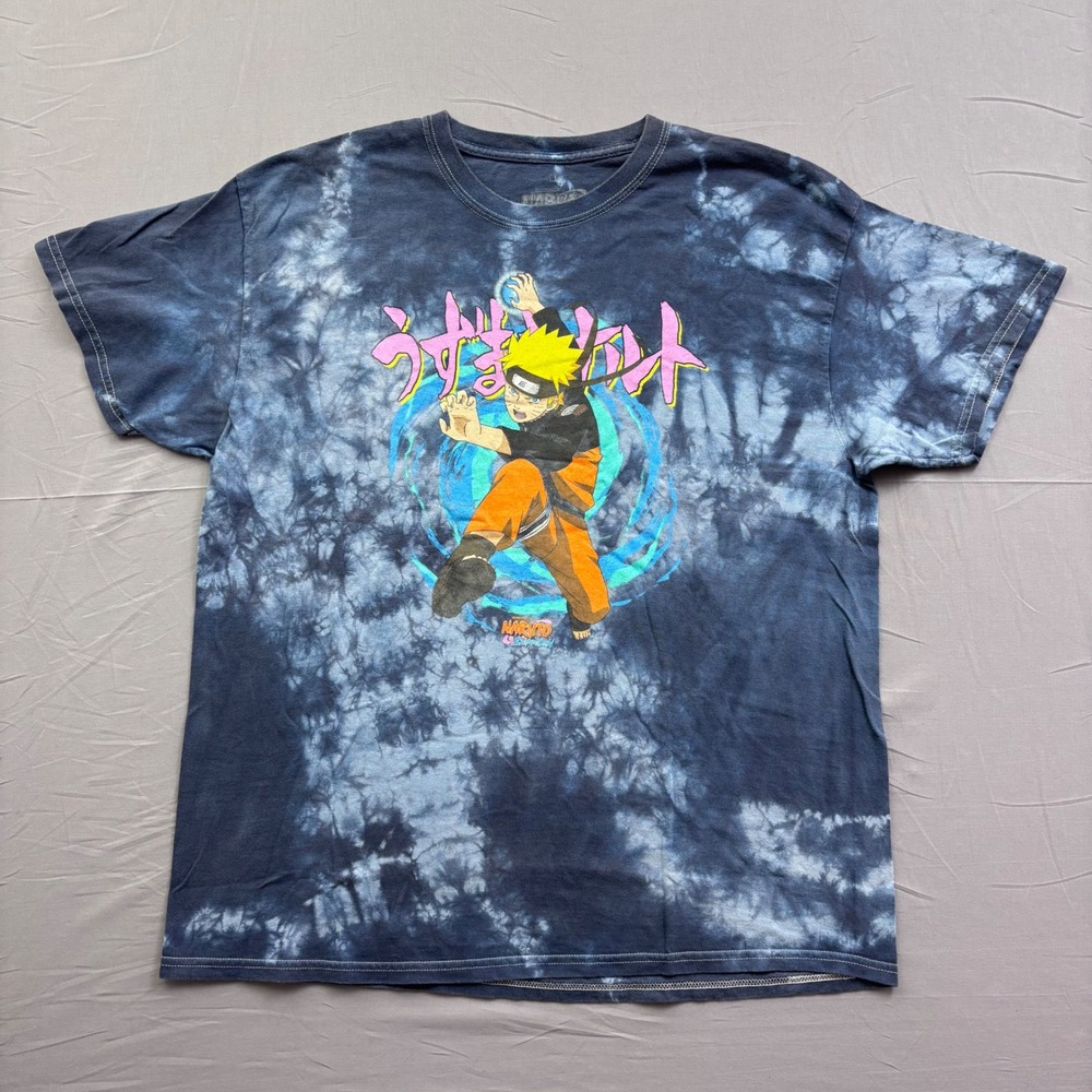 Naruto Shippuden Tie Dye Graphic T-Shirt Mens Large‎ Blue Naruto Uzumaki Anime